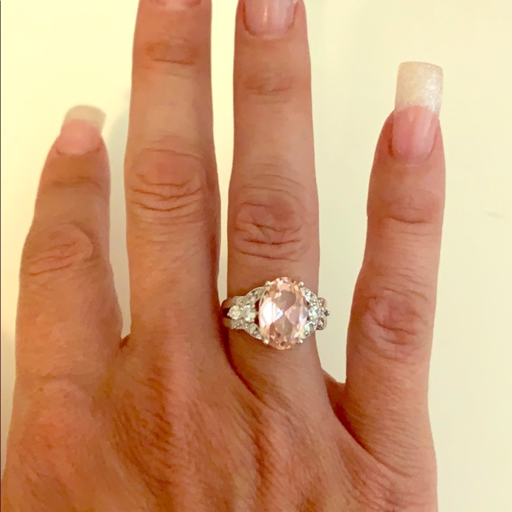 Sterling silver with pink stone and Cz diamonds